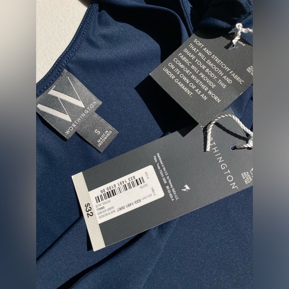 Worthington Ultra Smoothing Shaping Layering Navy Petrol Blue V Neck Tank Top - Picture 5 of 13